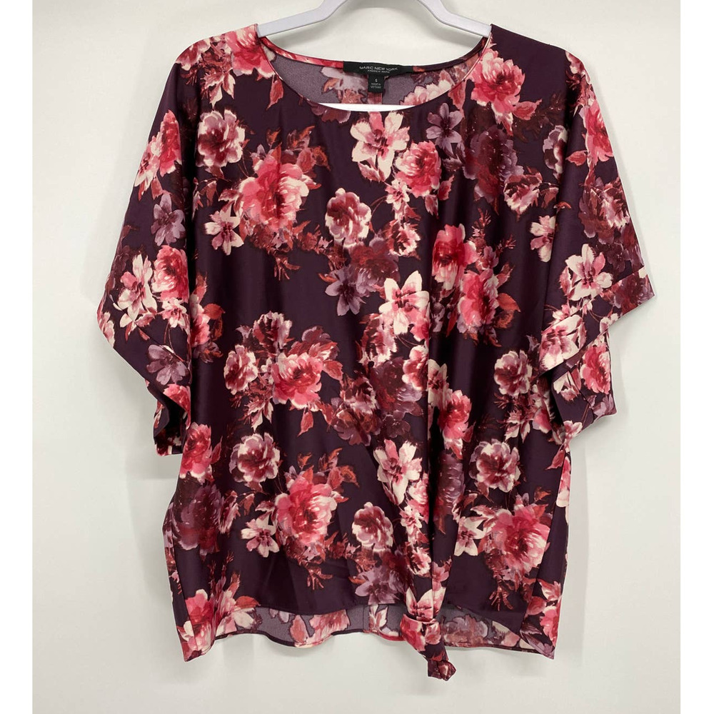 Marc New York Womens Floral Kimono Short Sleeve Tie Front Blouse Shirt NEW Small